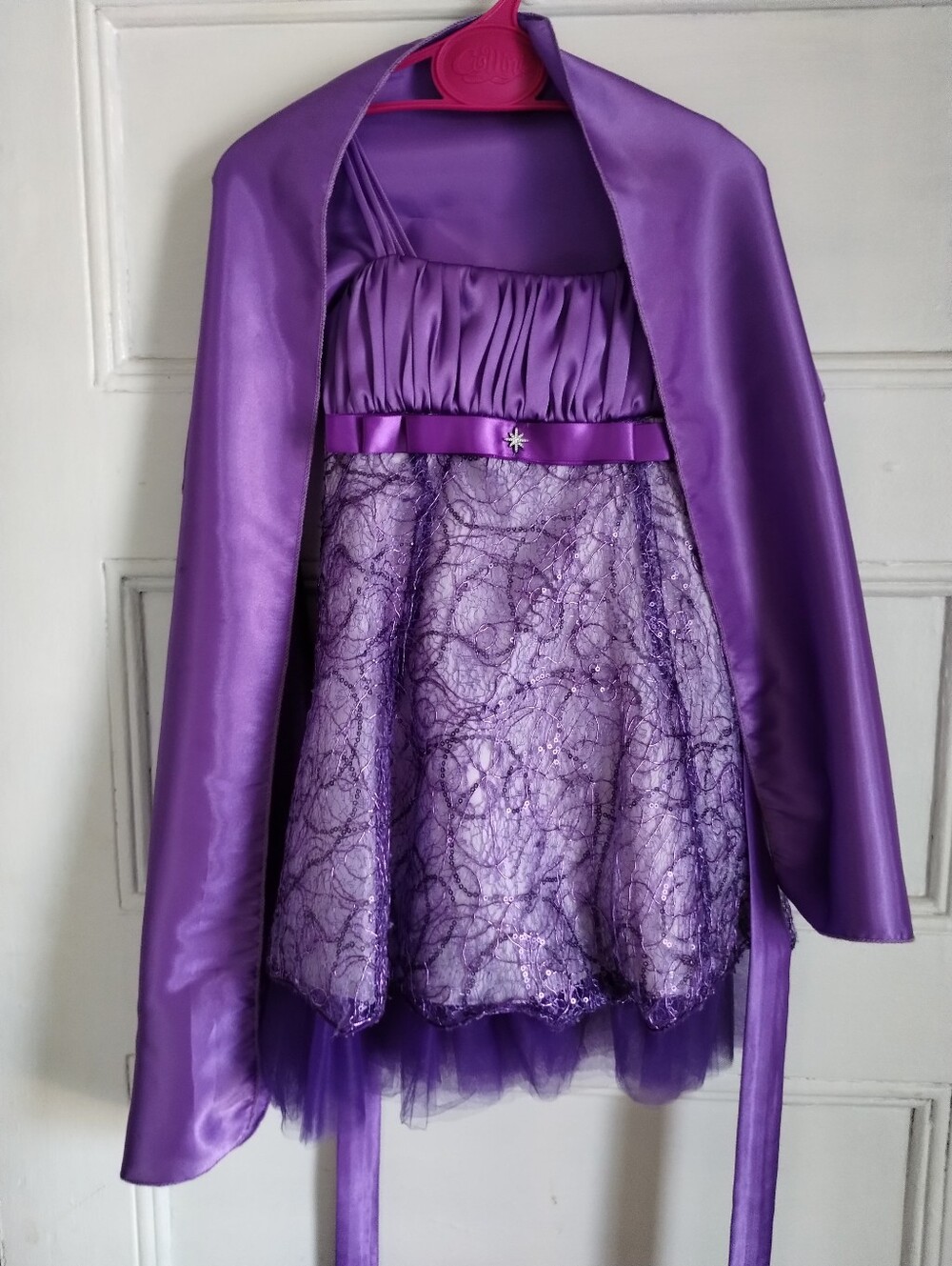 Purple Party Dress With Scarf For Kid Sz 4 Years